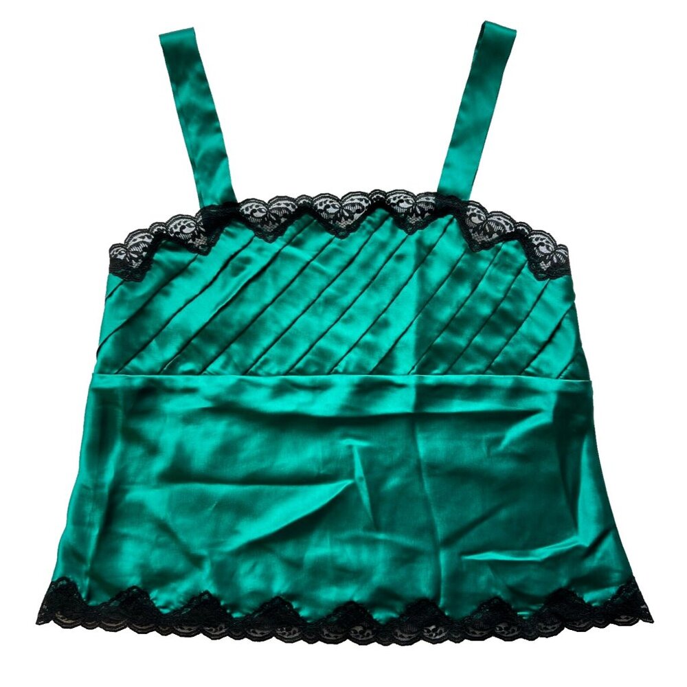 Green & Black Lace Vintage Gold Label Victoria's Secret Lingerie Cami Tank Top M